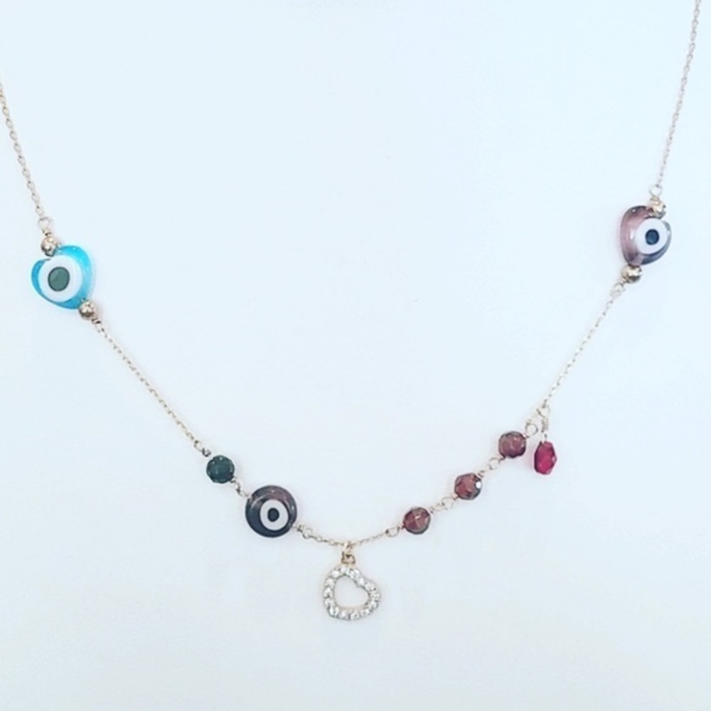 14k gold plated evil eye bead gemstone Necklace